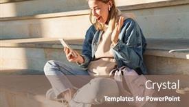  Presentation with steps - Beautiful presentation theme featuring beautiful-smiling-young-blonde-woman backdrop and a coral colored foreground