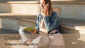  Presentation with diary - Presentation theme having beautiful-smiling-young-blonde-woman background and a coral colored foreground