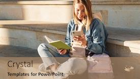  Presentation with diary - Audience pleasing presentation consisting of beautiful-smiling-young-blonde-woman backdrop and a coral colored foreground