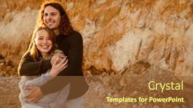  Presentation with beach rocks - Slide set enhanced with beautiful-smiling-young-couple-wearing background and a tawny brown colored foreground