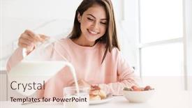  Presentation with healthy breakfast - Audience pleasing PPT theme consisting of beautiful-smiling-young-girl-having backdrop and a lemonade colored foreground