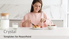  Presentation with healthy breakfast - Theme having beautiful-smiling-young-girl-having background and a soft green colored foreground