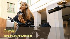  Presentation with wireless - Presentation theme consisting of beautiful-smiling-young-girl-listening background and a tawny brown colored foreground
