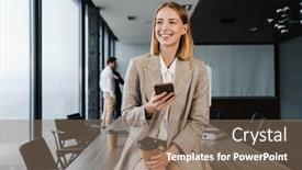  Presentation with beautiful black women smiling - Amazing PPT layouts having beautiful-smiling-young-smart-businesswoman backdrop and a violet colored foreground