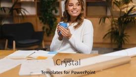  Presentation with woman office desk - Audience pleasing PPT layouts consisting of beautiful-smiling-young-woman-entrepreneur backdrop and a coral colored foreground