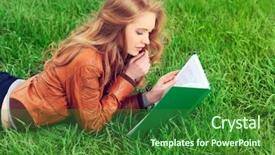  Presentation with reading - Presentation having beautiful smiling young woman reading background and a forest green colored foreground