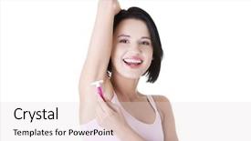  Presentation with shaving - Presentation design having beautiful smiling young woman shaving her armpit background and a lemonade colored foreground