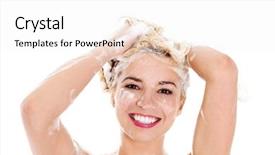  Presentation with hair shampoo - Beautiful slides featuring beautiful smiling young woman washing her hair with shampoo - isolated on white backdrop and a white colored foreground