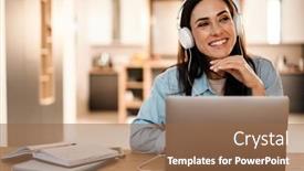  Presentation with computer vision video surveillance - PPT theme enhanced with beautiful-smiling-young-woman background and a tawny brown colored foreground