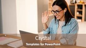  Presentation with headphones - Amazing slide set having beautiful-smiling-young-woman backdrop and a tawny brown colored foreground