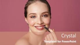  Presentation with pink - PPT layouts enhanced with beautiful-smiling-young-woman background and a coral colored foreground