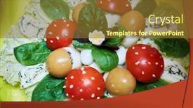  Presentation with snack - Beautiful presentation featuring beautiful snack dish from cheese boiled eggs tomatoes and greens backdrop and a tawny brown colored foreground