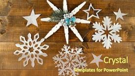  Presentation with snowflakes - Beautiful slide set featuring beautiful snowflakes on wooden background backdrop and a red colored foreground