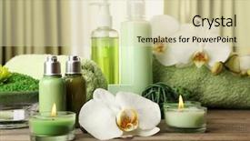  Presentation with fabric - Slide set enhanced with beautiful spa composition on fabric background and a soft green colored foreground