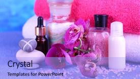  Presentation with blue spa - Presentation design consisting of beautiful spa setting with orchid on blue background background and a light blue colored foreground