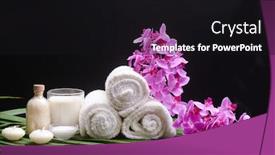  Presentation with palm oil - Audience pleasing presentation design consisting of beautiful spa still life with white orchid green branch palm and candles oil bottle rolled towel candle backdrop and a black colored foreground