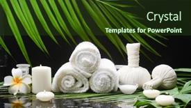  Presentation with palm oil - Cool new PPT layouts with beautiful spa still life with frangipani green branch palm and candles oil bottle rolled towel candle backdrop and a tawny brown colored foreground