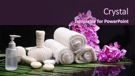  Presentation with palm oil - Cool new slide deck with beautiful spa still life with white orchid green branch palm and candles oil bottle rolled towel candle herbal ball backdrop and a wine colored foreground