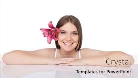  Presentation with beautiful skin - Presentation having beautiful spa woman clear fresh skin isolated on white background background and a lemonade colored foreground