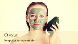  Presentation with facial - PPT theme consisting of beautiful spa woman in facial mask and avocado background and a cream colored foreground