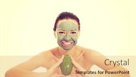  Presentation with facial - Theme with beautiful spa woman in facial mask and avocado background and a coral colored foreground