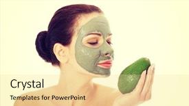  Presentation with facial - Amazing slide set having beautiful spa woman in facial mask and avocado backdrop and a blonde colored foreground