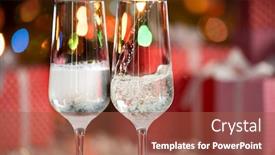  Presentation with christmas lights - Amazing presentation theme having beautiful splash of champagne glasses and christmas gifts on the background of christmas lights backdrop and a red colored foreground