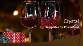  Presentation with christmas red - Audience pleasing PPT theme consisting of beautiful splash of red wine and christmas balls and christmas gifts on the background of christmas lights backdrop and a wine colored foreground