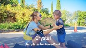  Presentation with healthy lifestyle cute - Colorful presentation theme enhanced with beautiful sportive mother doing excercises backdrop and a ocean colored foreground