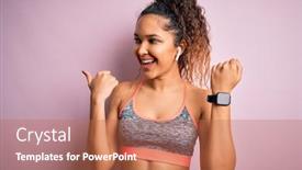  Presentation with curly hair - Beautiful presentation theme featuring beautiful-sportswoman-with-curly-hair backdrop and a coral colored foreground