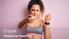  Presentation with smartwatch - Colorful presentation theme enhanced with beautiful-sportswoman-with-curly-hair backdrop and a coral colored foreground
