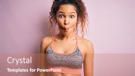  Presentation with lips - Beautiful PPT theme featuring beautiful-sportswoman-with-curly-hair backdrop and a coral colored foreground