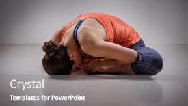  Presentation with bound - Beautiful slide set featuring beautiful sporty fit woman practices yoga asana baddha konasana - bound angle pose backdrop and a gray colored foreground