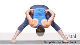  Presentation with forward - Cool new theme with beautiful sporty fit woman practices ashtanga vinyasa yoga asana prasarita padottanasana b - wide legged forward bend b isolated on white backdrop and a lemonade colored foreground