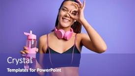  Presentation with drinking water - Colorful presentation design enhanced with beautiful-sporty-girl-doing-sport backdrop and a violet colored foreground