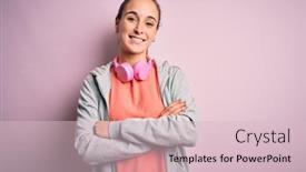  Presentation with person listening - Theme enhanced with beautiful-sporty-woman-doing-sport background and a lemonade colored foreground