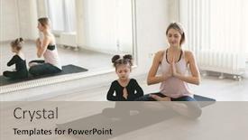  Presentation with woman child - Slide set having beautiful-sporty-woman background and a light gray colored foreground