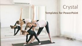  Presentation with exercise class - Audience pleasing presentation design consisting of beautiful-sporty-woman backdrop and a sky blue colored foreground