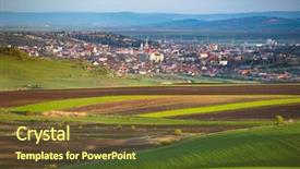  Presentation with forest beautiful spring nature - Theme featuring beautiful spring fields small city background and a tawny brown colored foreground
