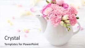  Presentation with teapot - Presentation theme with beautiful spring flowers in teapot background and a sky blue colored foreground