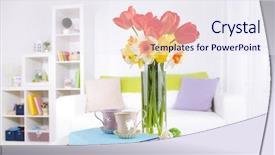  Presentation with beautiful spring flowers - Cool new PPT theme with beautiful spring flowers in vase backdrop and a sky blue colored foreground