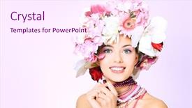  Presentation with forest beautiful spring nature - Beautiful presentation design featuring beautiful spring girl wearing flowers backdrop and a pink colored foreground
