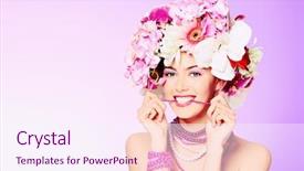  Presentation with beautiful spring flowers - Beautiful PPT layouts featuring beautiful spring girl wearing flowers backdrop and a sky blue colored foreground