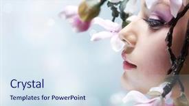  Presentation with spring flowers on textured - Slide deck consisting of beautiful spring girl with flowers background and a sky blue colored foreground