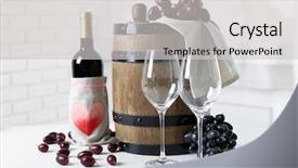  Presentation with table grape - Amazing presentation design having beautiful still life with wine and grape on table backdrop and a light gray colored foreground