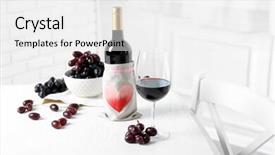  Presentation with table grape - PPT theme featuring beautiful still life with wine and grape on table background and a white colored foreground