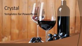  Presentation with table grape - Beautiful PPT theme featuring beautiful still life with wine and grape on wooden table backdrop and a coral colored foreground