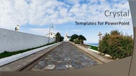  Presentation with highway - PPT layouts having beautiful-stone-paved-highway-watchtower background and a light blue colored foreground