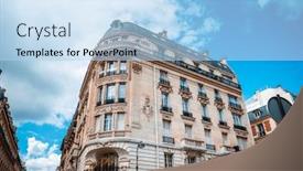  Presentation with city buildings - PPT theme having beautiful-street-view-of-buildings background and a light blue colored foreground