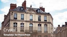  Presentation with city buildings - Slide deck featuring beautiful-street-view-of-buildings background and a violet colored foreground